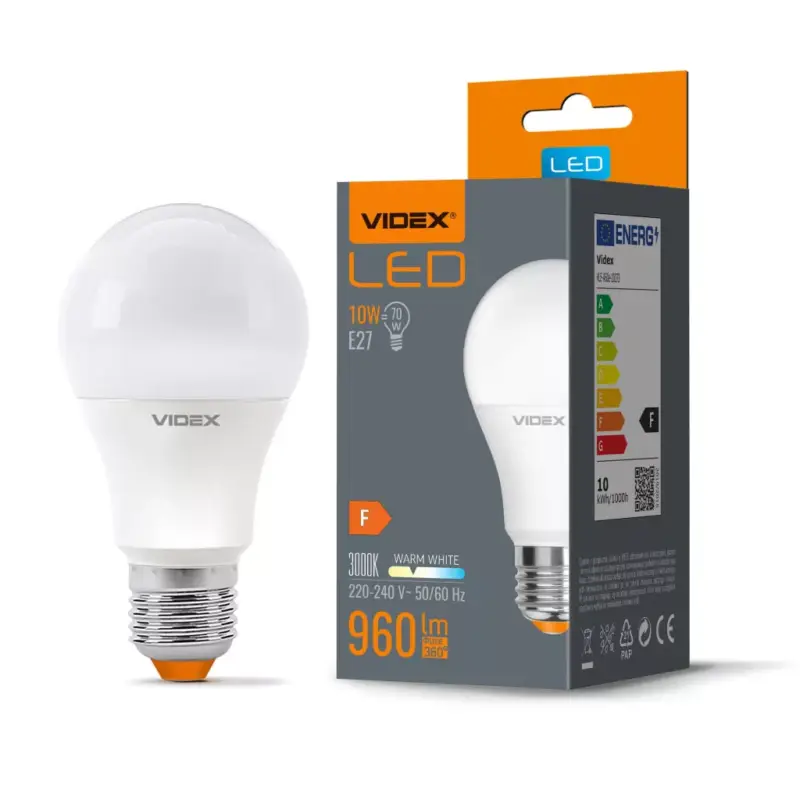 LED izzó E27 A60 10W = 70W 960lm 3000K Meleg 240° Videx Expressz szállítás