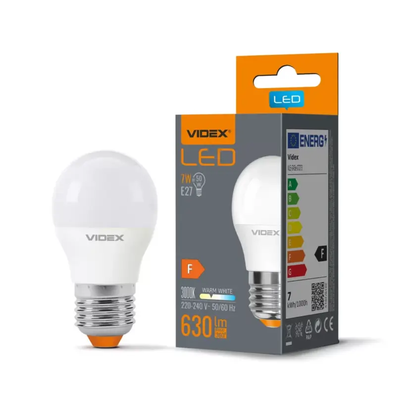 LED izzó E27 G45 Ball 7W = 50W 630lm 3000K Meleg 240° Videx Szezonális akció