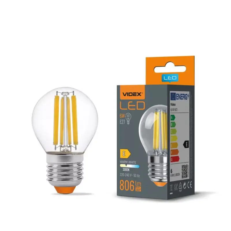 Kedvezményes ár LED izzó E27 G45 Ball 6W = 60W 806lm 3000K Meleg 360° FILAMENT Videx