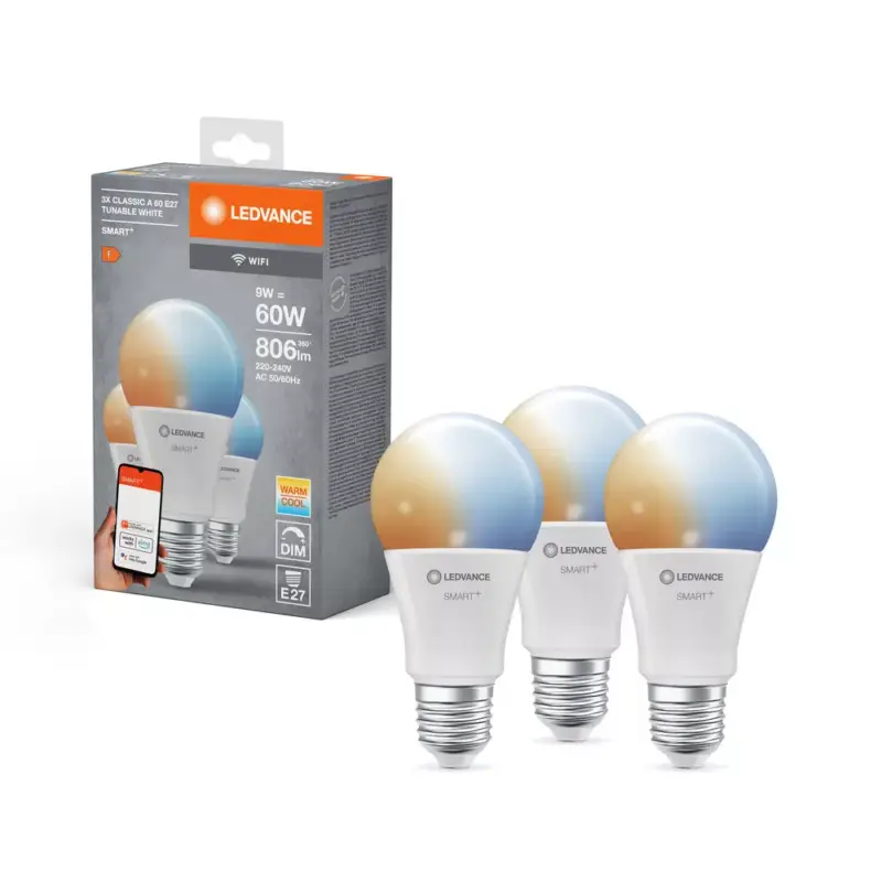 Prémium LED izzó E27 9W = 60W 806lm CCT Szabályozható SMART+ WiFi Classic Ledvance