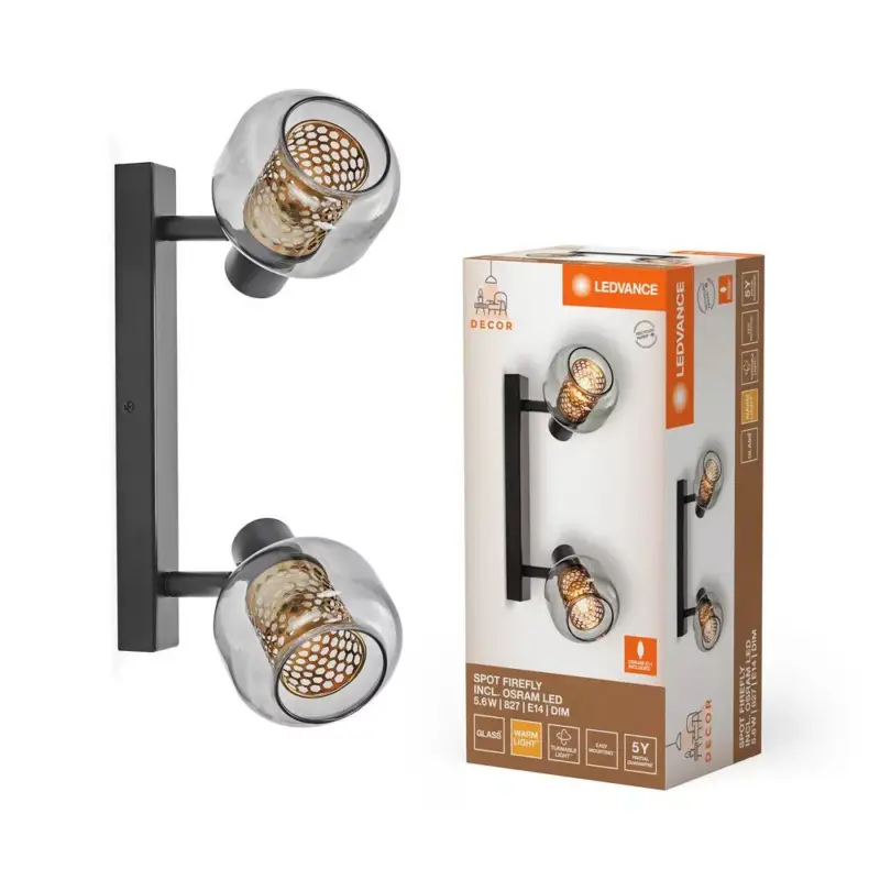 Ne maradj le LED fali mennyezeti lámpa, felületre szerelhető, 5,6 W, 500 lm, 3000 K, meleg, szabályozható fényerővel, dekoratív fekete pontfény, Firefly, Ledvance