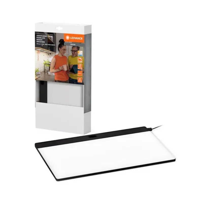 Outlet Szekrény alatti LED lámpa mozgásérzékelővel, keret nélküli, 7.5W, 450lm CCT, szabályozható, fekete, 30x20cm, Szekrény alatti, Ledvance