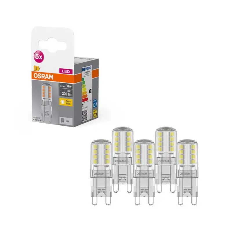 5x LED kapszulaizzó G9 2.6W = 30W 320lm 2700K Meleg 300°-os foglalat Osram Korlátozott ajánlat