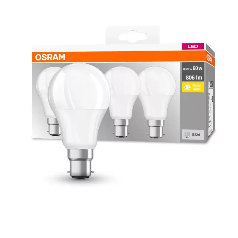 Vedd meg online 4x LED izzó A60 B22d 8W = 60W 806lm 2700K Meleg 150°-os foglalat Osram