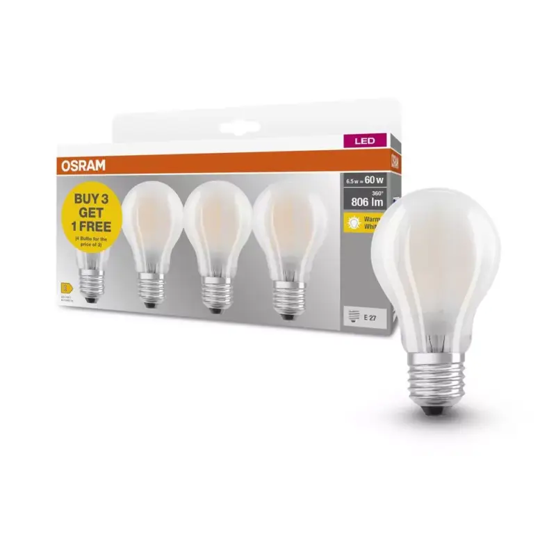 4x LED izzó A60 E27 6,5 W = 60 W 806 lm 2700 K Meleg 300°-os foglalat Osram Vedd meg most