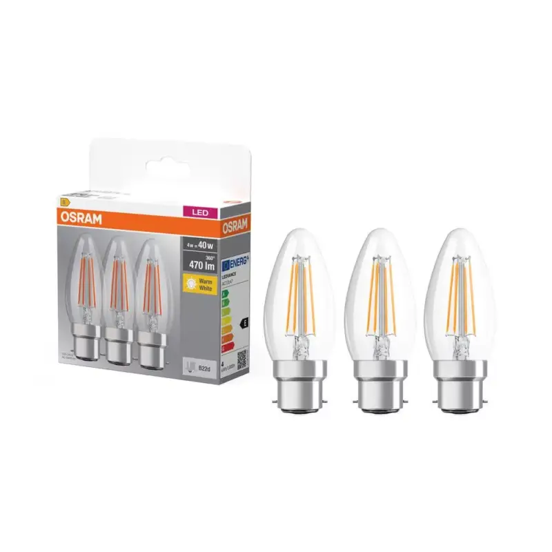 Korlátozott ajánlat 3x LED izzó B35 gyertya B22d 4W = 40W 470lm 2700K Meleg 300°-os foglalat Osram