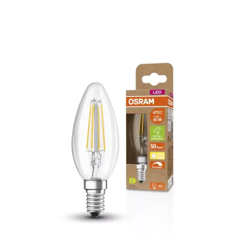 LED izzó B35 gyertya E14 2.9W = 40W 470lm 2700K Meleg 300° Szabályozható ENERGY CLASSIC EFFICIENCY Osram Ajánlat