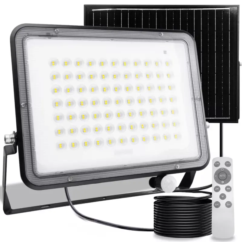 Csak ma Napelemes LED halogén reflektor 300W kerti lámpa 4000K IP65 PIR mozgásérzékelő + távirányító FULGOR LUMILED