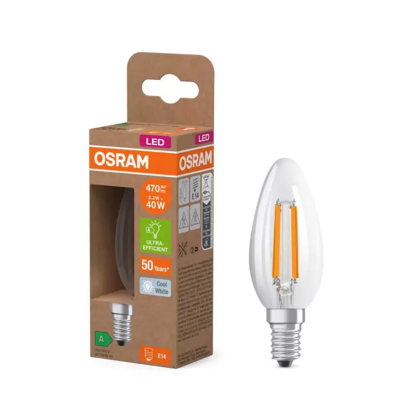LED izzó B35 gyertya E14 2.2W = 40W 470lm 4000K semleges 320° 214lm/W KLASSZIKUS ENERGIAHATÉKONYSÁG Osram Kiárusítás