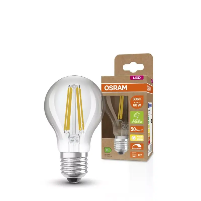 LED izzó A60 E27 4,3 W = 60 W 806 lm 2700 K Meleg 300° Szabályozható CLASSIC Osram Nézd meg most