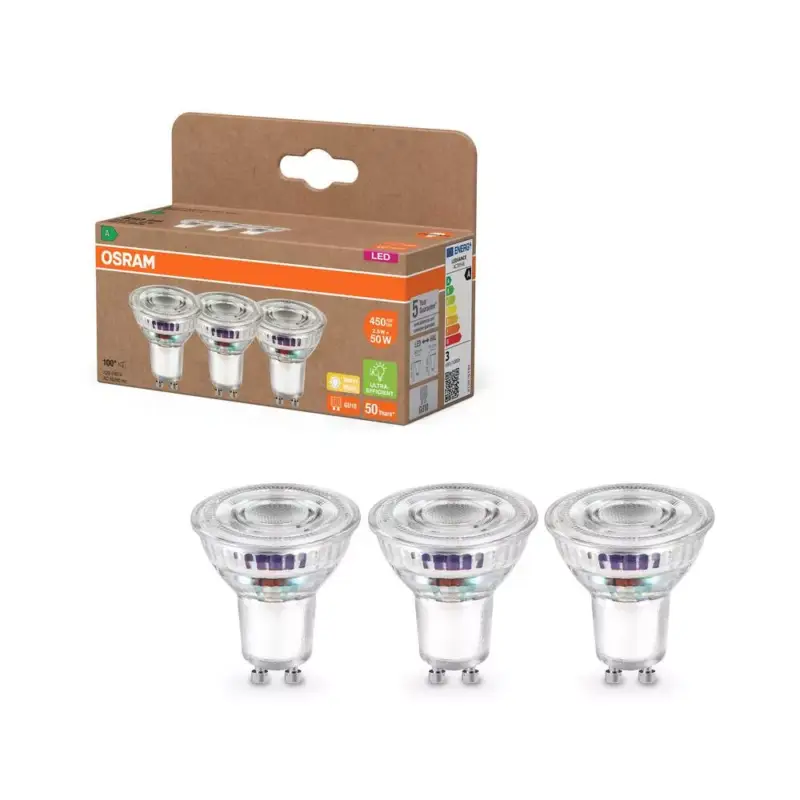 3x LED izzó PAR16 reflektor GU10 2.5W = 50W 450lm 2700K Meleg 100° 180lm/W ENERGIAHATÉKONYSÁG Osram Nézd meg most