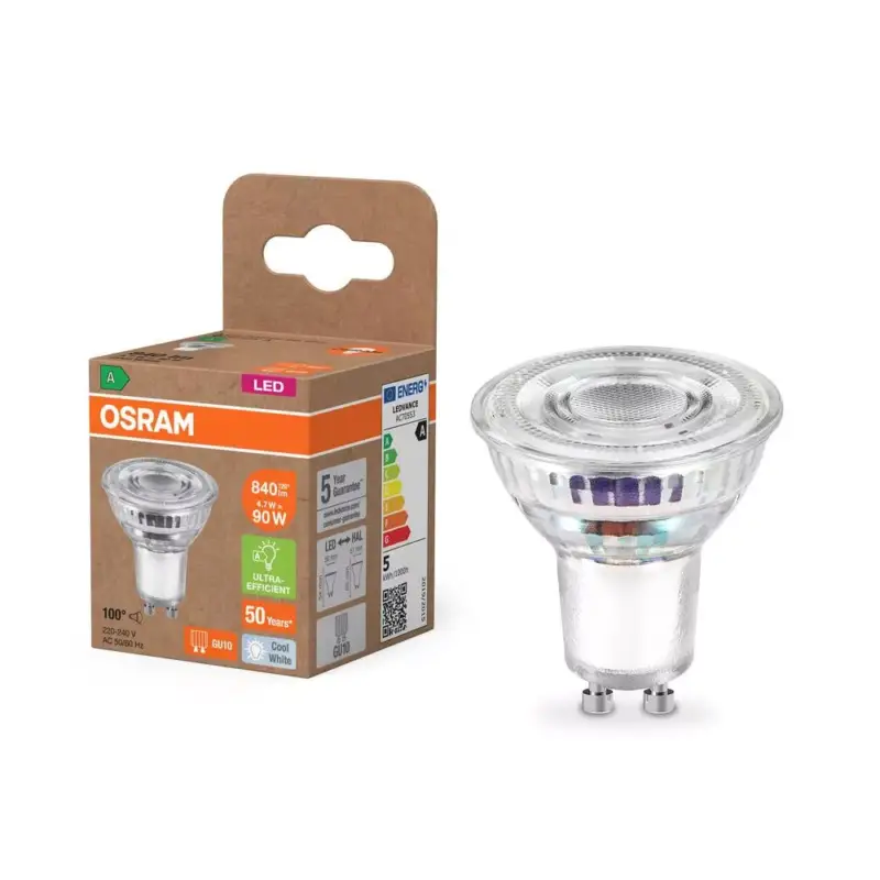LED izzó PAR16 reflektor GU10 4.7W = 90W 850lm 4000K Semleges 100° 181lm/W ENERGIAHATÉKONYSÁG Osram Ne maradj le