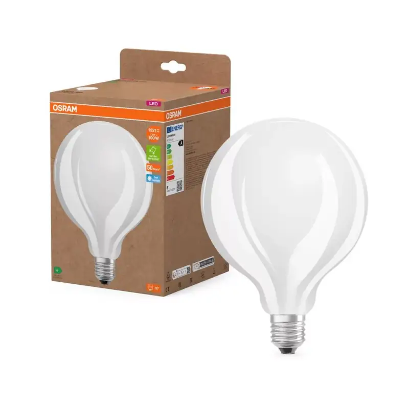 LED izzó G125 gömb alakú E27 7.2W = 100W 1521lm 6500K Hideg 330° Izzószálas KLASSZIKUS ENERGIAHATÉKONYSÁG Osram Ajánlat