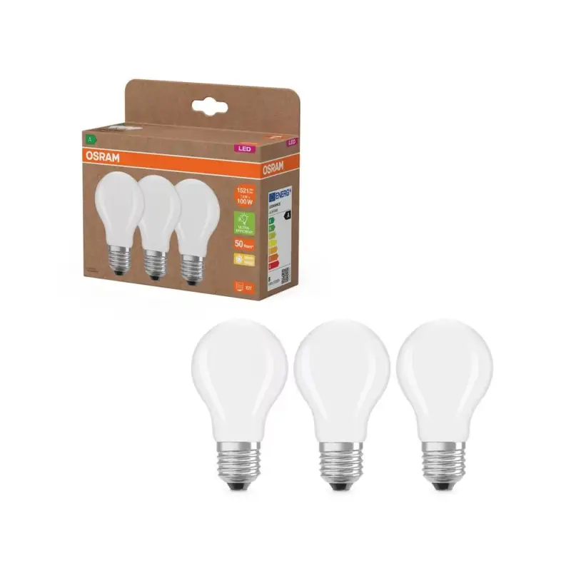 3x LED izzó A60 E27 7.2W = 100W 2700K 1521lm Meleg 300° Izzószálas KLASSZIKUS ENERGIAHATÉKONYSÁG Osram Legnépszerűbb
