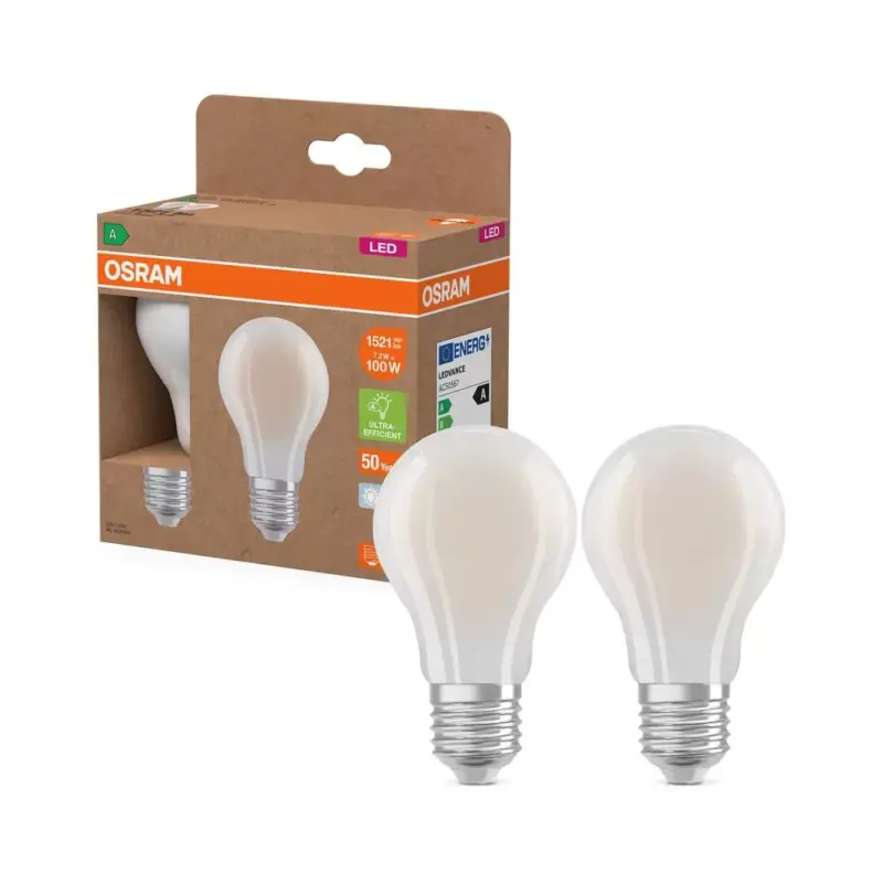 Biztonságos vásárlás 2x LED izzó A60 E27 7.2W = 100W 1521lm 4000K Semleges 320° Izzószálas KLASSZIKUS ENERGIAHATÉKONYSÁG Osram