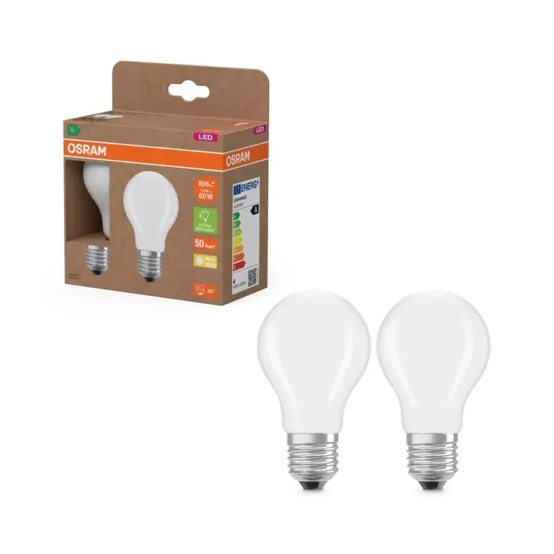 Azonnali szállítás 2x LED izzó A60 E27 3.8W = 60W 2700K 806l Meleg 300° Izzószálas KLASSZIKUS ENERGIAHATÉKONYSÁG Osram
