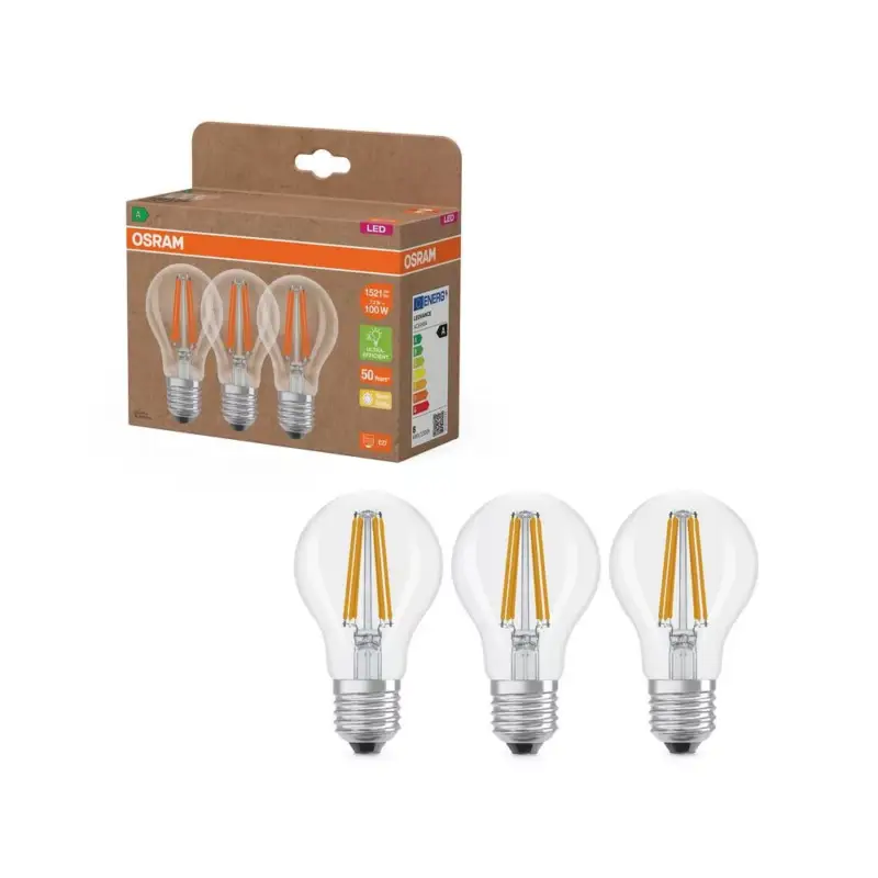 3x LED izzó A60 E27 7.2W = 100W 1521lm 2700K Meleg 300° Izzószálas KLASSZIKUS ENERGIAHATÉKONYSÁG Osram Árcsökkenés