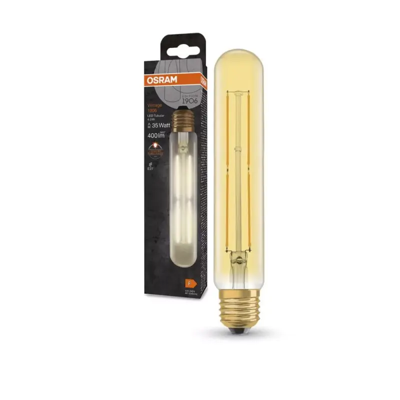 Dekoratív LED izzó, cső alakú, E27, 4W = 35W, 400lm, 2000K, meleg, 300°, Vintage 1906, Osram Bestseller