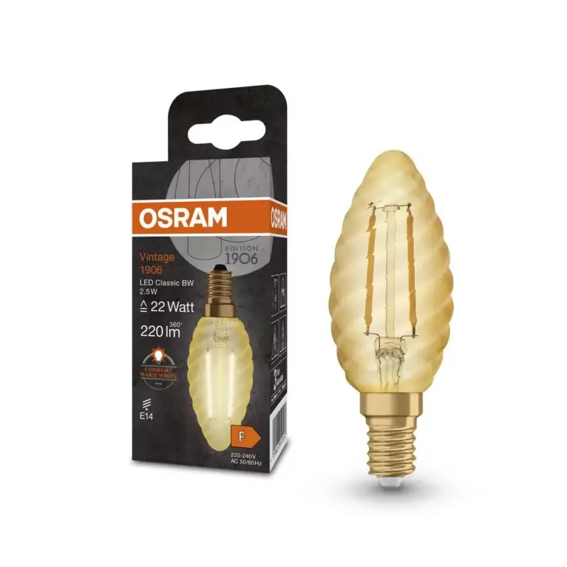 LED dekoratív izzó B34 gyertya E14 2.5W = 22W 220lm 2400K Meleg 300° Vintage 1906 Osram Árcsökkenés