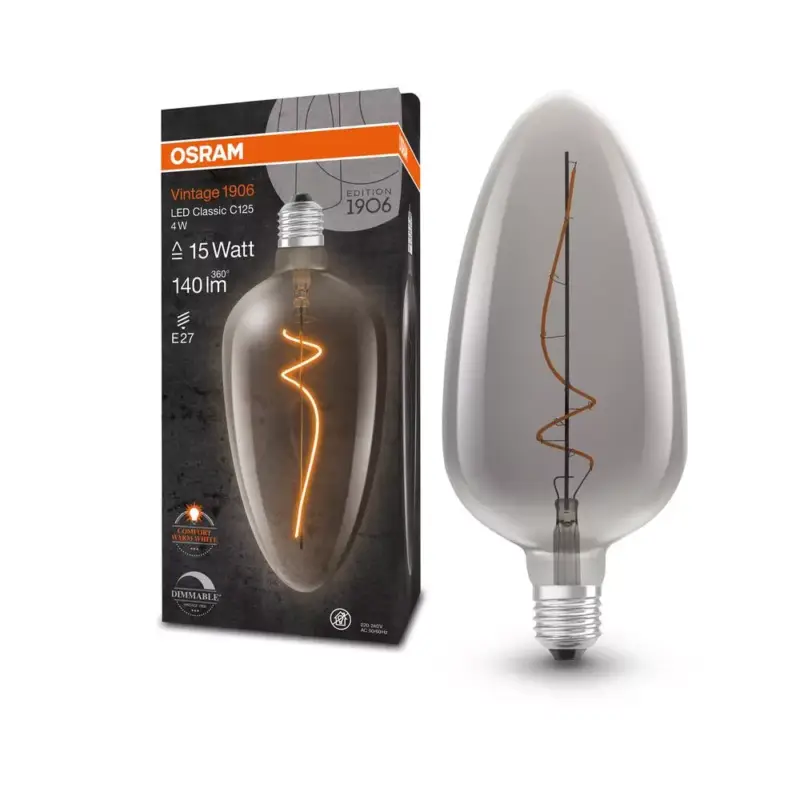 Expressz kézbesítés Dekoratív LED izzó E27 4W = 15W 140lm 1800K Meleg 300° Füstölt, szabályozható fényerővel Vintage 1906 Osram