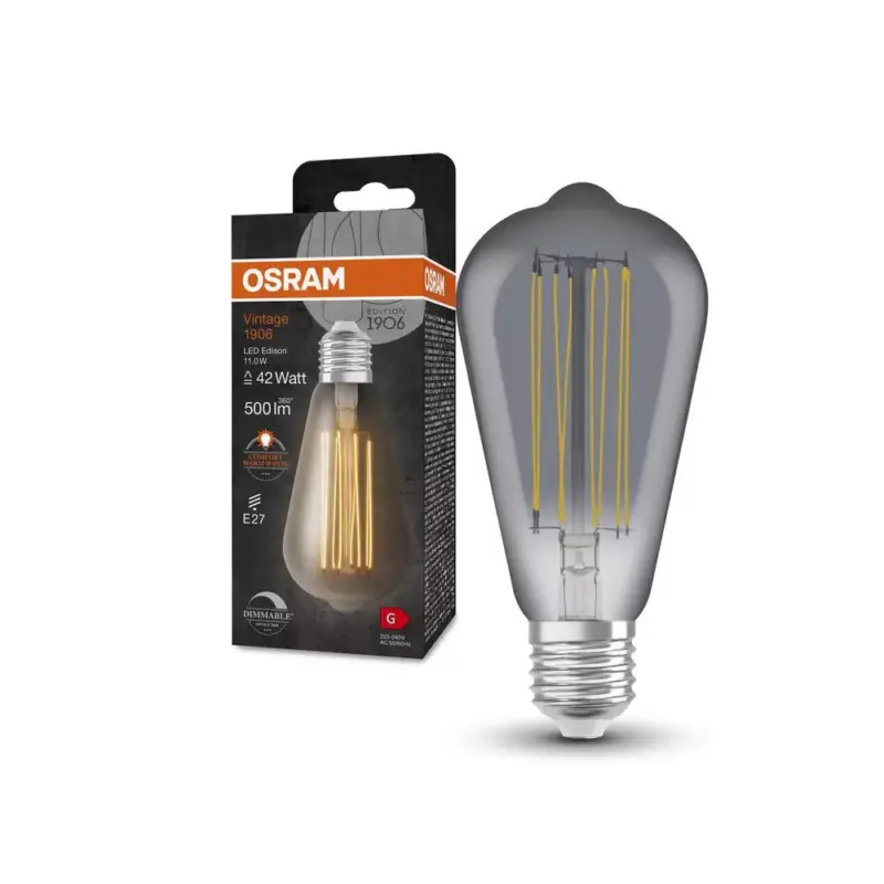 LED dekoratív izzó ST64 Edison E27 11W = 42W 500lm 1800K Meleg 320° Füstölt Izzószálas Szabályozható Vintage 1906 Osram Kihagyhatatlan ajánlat