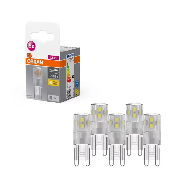 Népszerű 5x LED izzó kapszula G9 1.9W = 20W 200lm 2700K Meleg 300°-os foglalat Osram