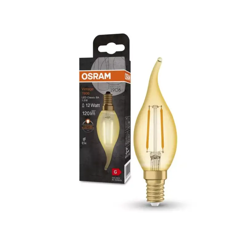 LED dekoratív izzó B36 gyertya E14 1.5W = 12W 120lm 2400K Meleg 300° Vintage 1906 Osram Prémium