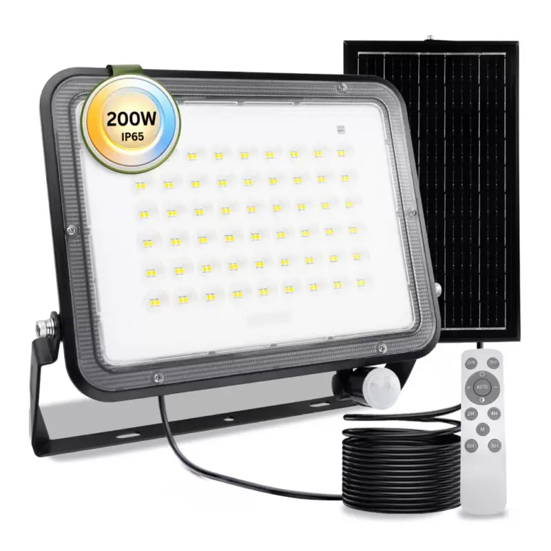 Olcsó Napelemes LED halogén reflektor 200W kerti lámpa 4000K IP65 PIR mozgásérzékelő + távirányító FULGOR LUMILED