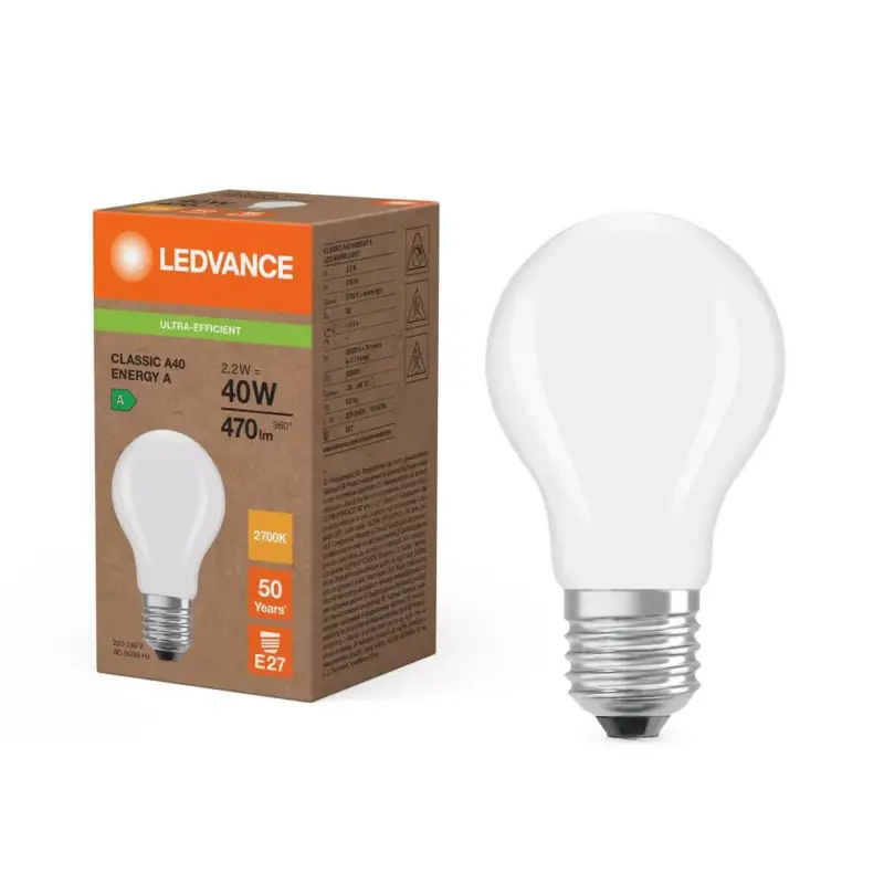 Utolsó esély LED izzó E27 A60 2.2W = 40W 2700K 470lm Meleg 300° Ledvance