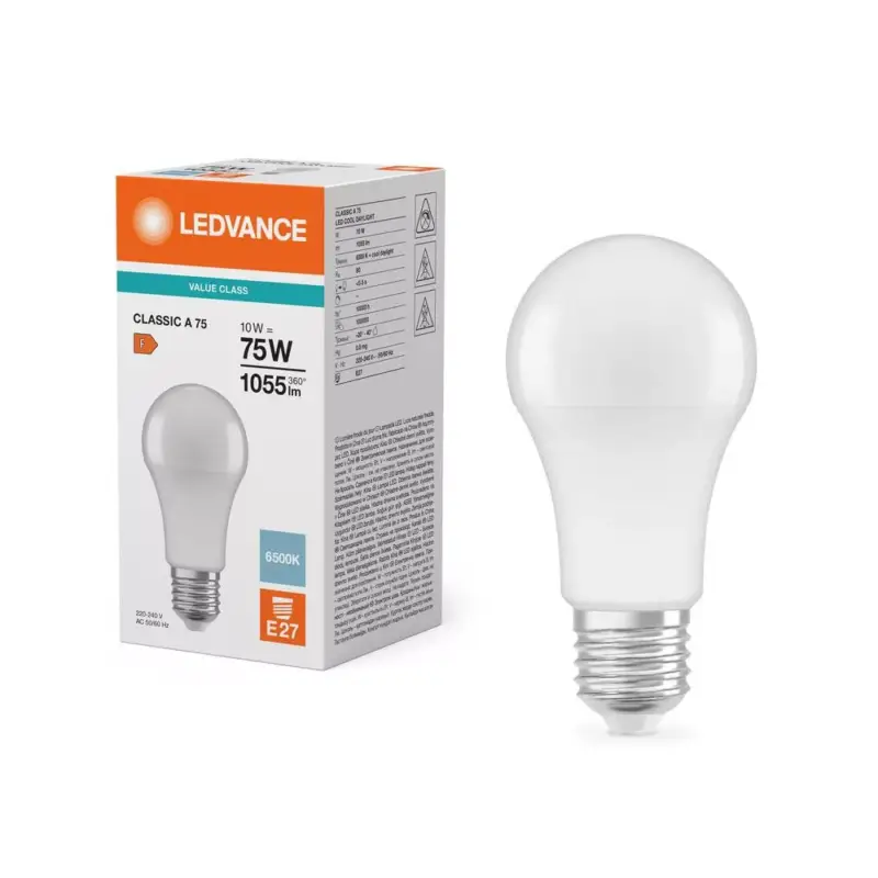 Végkiárusítás LED izzó E27 A60 10W = 75W 1055lm 6500K Hideg 180° Ledvance