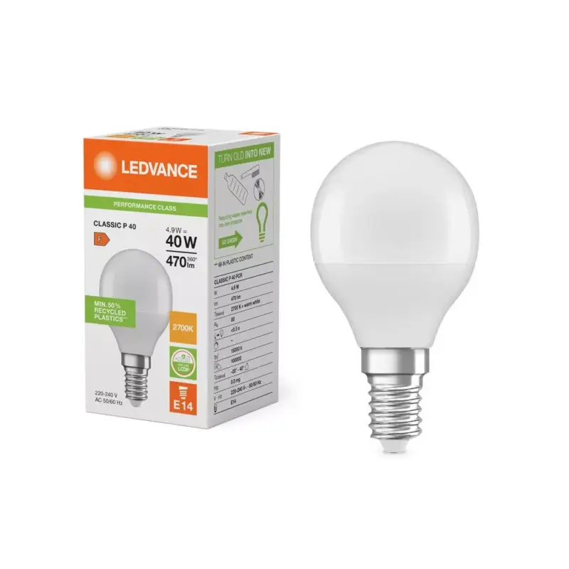 Ne maradj le LED gömbizzó E14 P45 4.9W = 40W 470lm 2700K Meleg 180° Ledvance