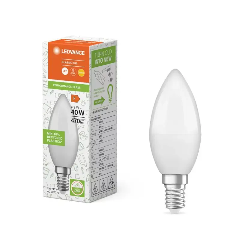 Utolsó esély LED gyertyaizzó E14 B37 4.9W = 40W 470lm 2700K Meleg 220° Ledvance