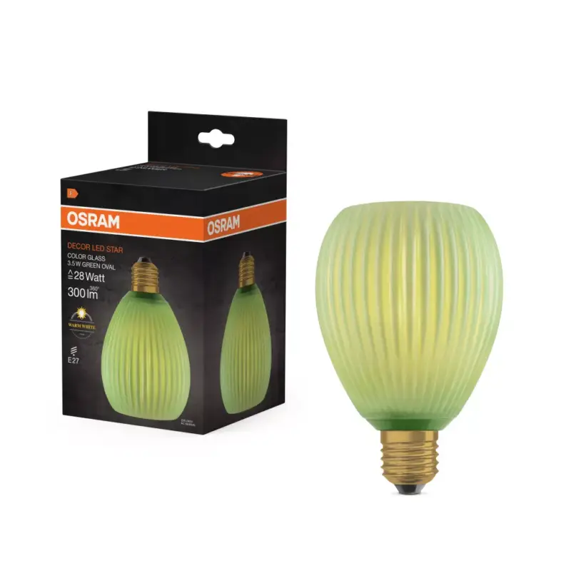 Legnépszerűbb LED izzó E27 ovális 3.5W 300lm 2700K Meleg, dekoratív zöld Osram