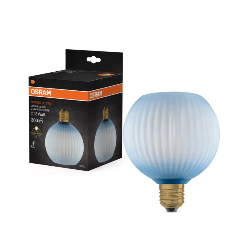 LED izzó E27 gömb alakú 3,5 W 300 lm 2700 K meleg, dekoratív kék Osram Expressz szállítás
