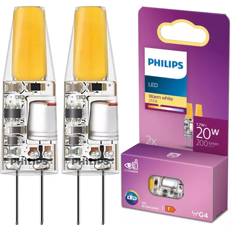 2x G4 LED kapszulaizzó 1,7 W = 20 W 200 lm 2700 K Meleg 12 V Philips Olcsó