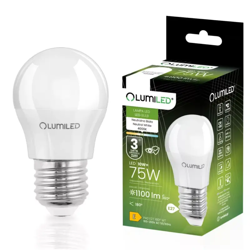 E27 LED izzó KIS GOMBÓC 10W = 75W 1100lm 4000K Semleges Színű CCD Fehér LUMILED Szuper akció