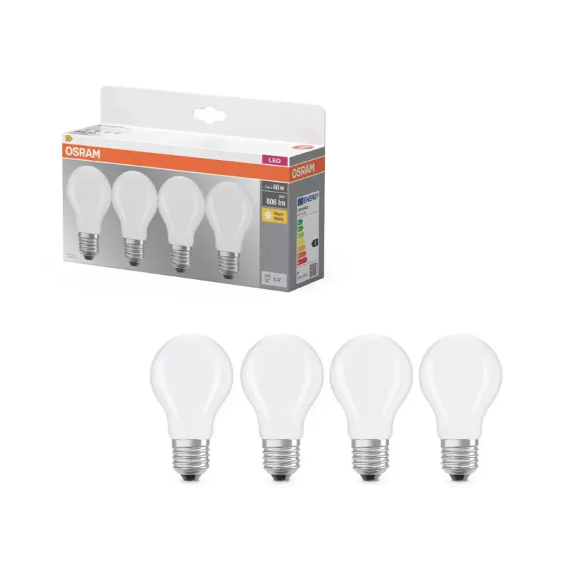 Szezonális akció 4x LED izzó A60 E27 6,5 W = 60 W 806 lm 2700 K Meleg Foglalás 300° Osram