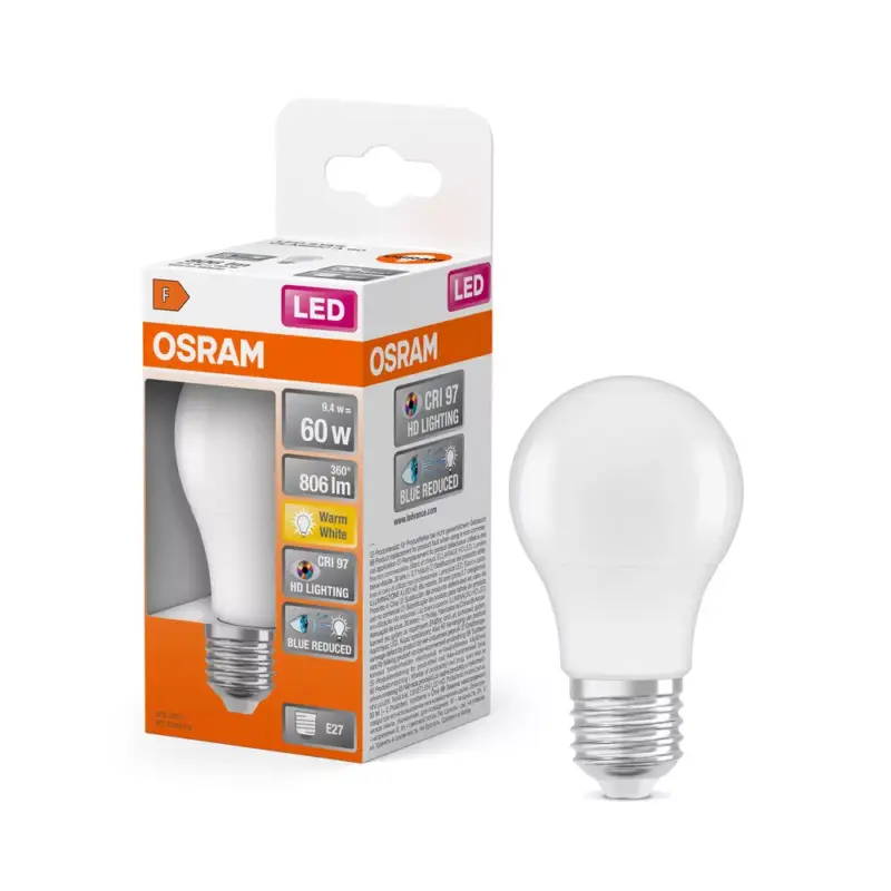 LED izzó A60 E27 9.4W = 60W 806lm 2700K Meleg CRI>97 180° CLASSIC Osram Korlátozott ajánlat