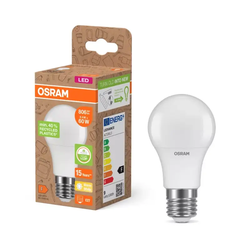 LED izzó A60 E27 8.5W = 60W 806lm 2700K Meleg 200° Osram PCR LÁMPÁK Expressz kézbesítés