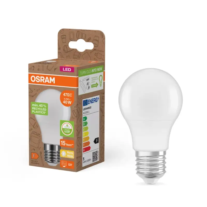 LED izzó A55 E27 4.9W = 40W 470lm 2700K Meleg 200° Osram PCR LÁMPÁK Rendeld meg most