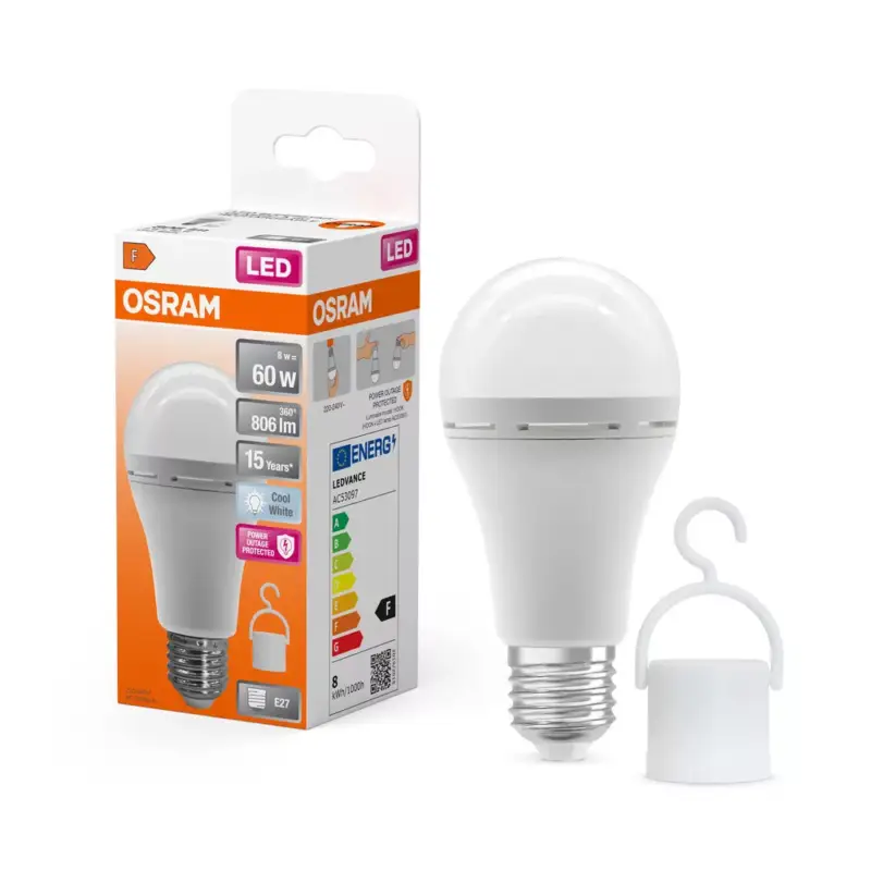 Újratölthető LED izzó A60 E27 8W = 60W 806lm 4000K Semleges 180° Vészvilágítás ÚJRATÖLTHETŐ LÁMPÁK Osram Bestseller