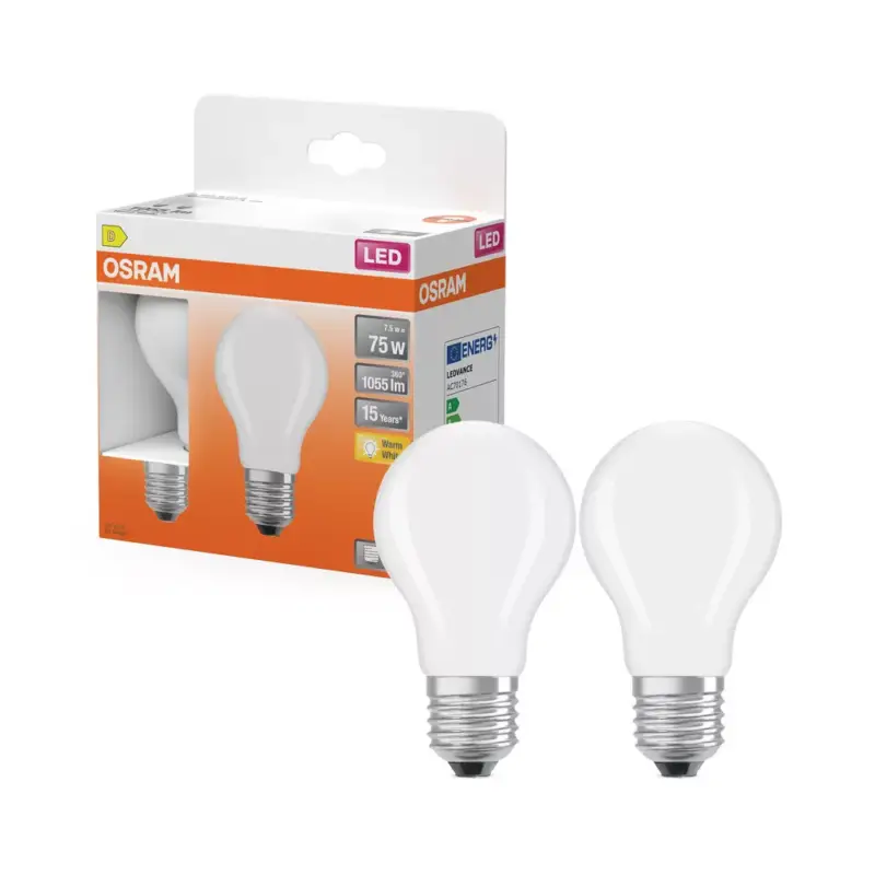 2x LED izzó A60 E27 7.5W = 75W 1055lm 2700K Meleg 300° Retrofit Filament CLASSIC Osram Csak ma
