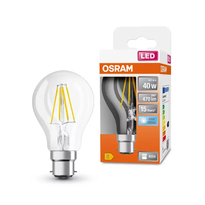 Utolsó esély LED izzó A60 B22d 4W = 40W 470lm 4000K Semleges 300° Retrofit Filament CLASSIC Osram