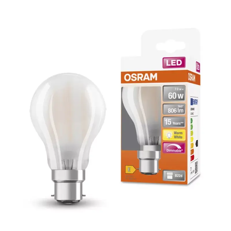 Expressz kézbesítés LED izzó A60 B22d 7W = 60W 806lm 2700K Meleg 300° Szabályozható Izzószálas Retrofit CLASSIC Osram
