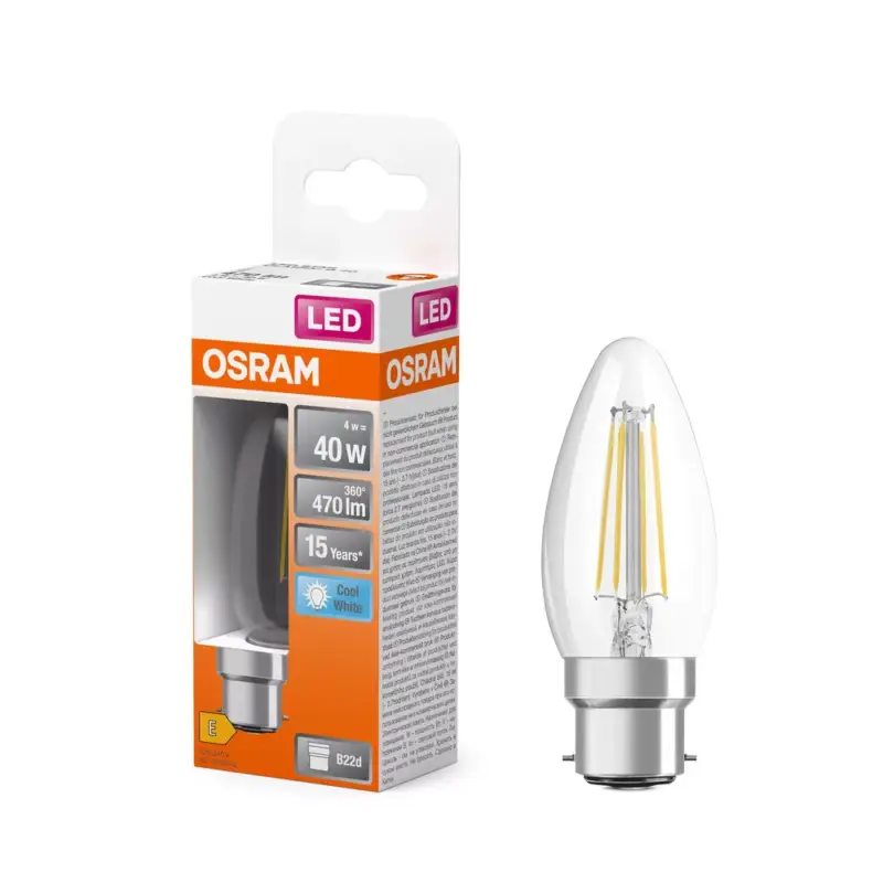 LED izzó B35 gyertya B22d 4W = 40W 470lm Semleges 4000K 300° Retrofit Filament CLASSIC Osram Korlátozott ajánlat