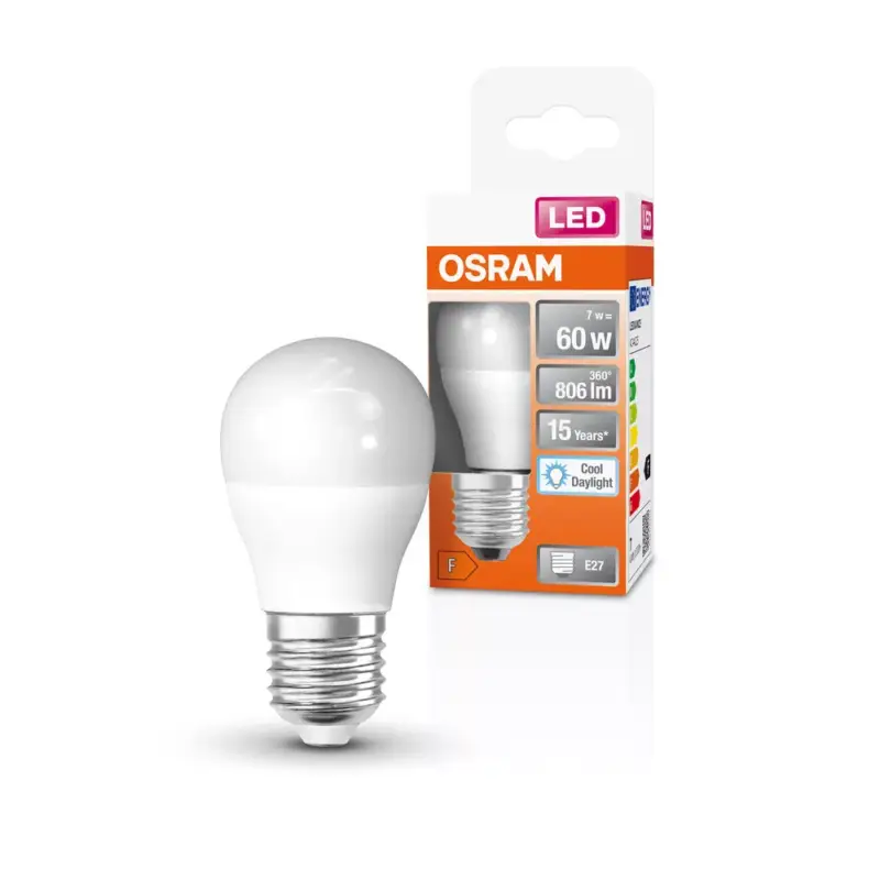 Szuper ajánlat LED izzó P45 gömb alakú E27 6.5W = 60W 806lm 6500K Hideg 150° STAR CLASSIC Osram