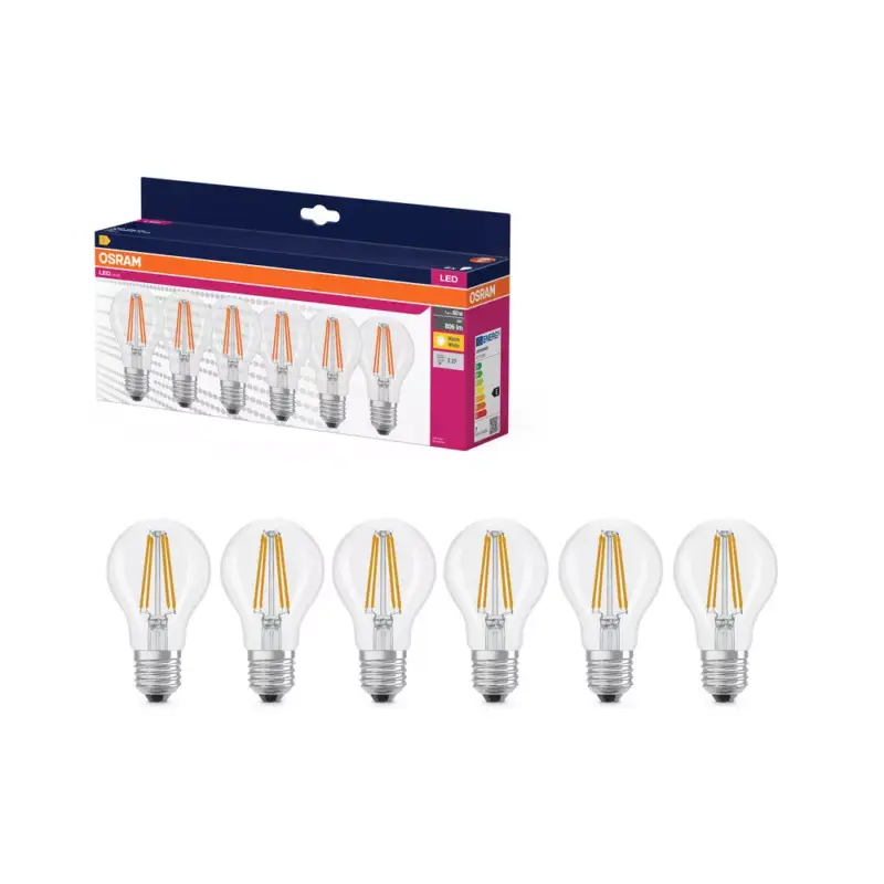 Olcsóbb 6x LED izzó A60 E27 6,5W = 60W 806lm 2700K Meleg 300° VALUE CLASSIC Osram