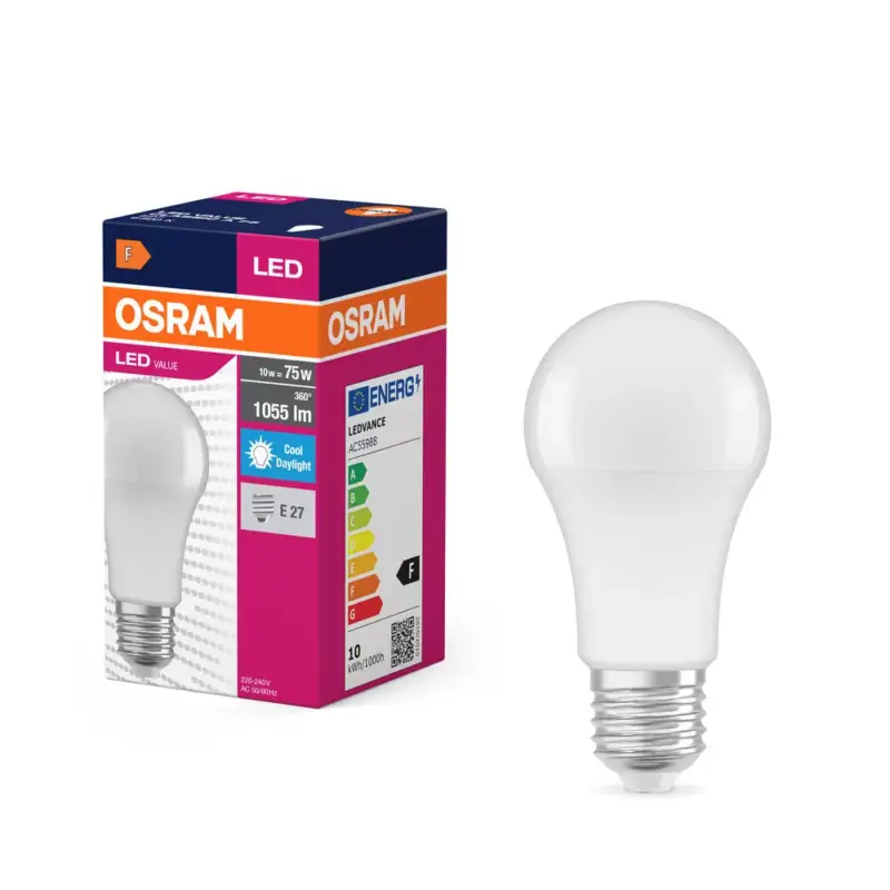 LED izzó A60 E27 10W = 75W 1055lm 6500K Hideg 150° VALUE CLASSIC Osram Utolsó esély