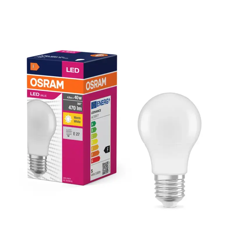 Bestseller LED izzó A60 E27 4,9 W = 40 W 470 lm 2700 K Meleg 150° VALUE CLASSIC Osram
