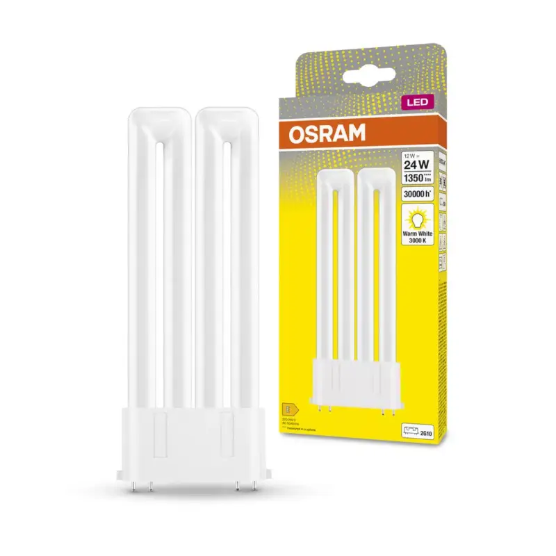 LED fénycső, egyoldalas, 2G10, 12W = 24W, 1350lm, 3000K, meleg, 130°, DULUX LED F EM és AC, Osram Prémium